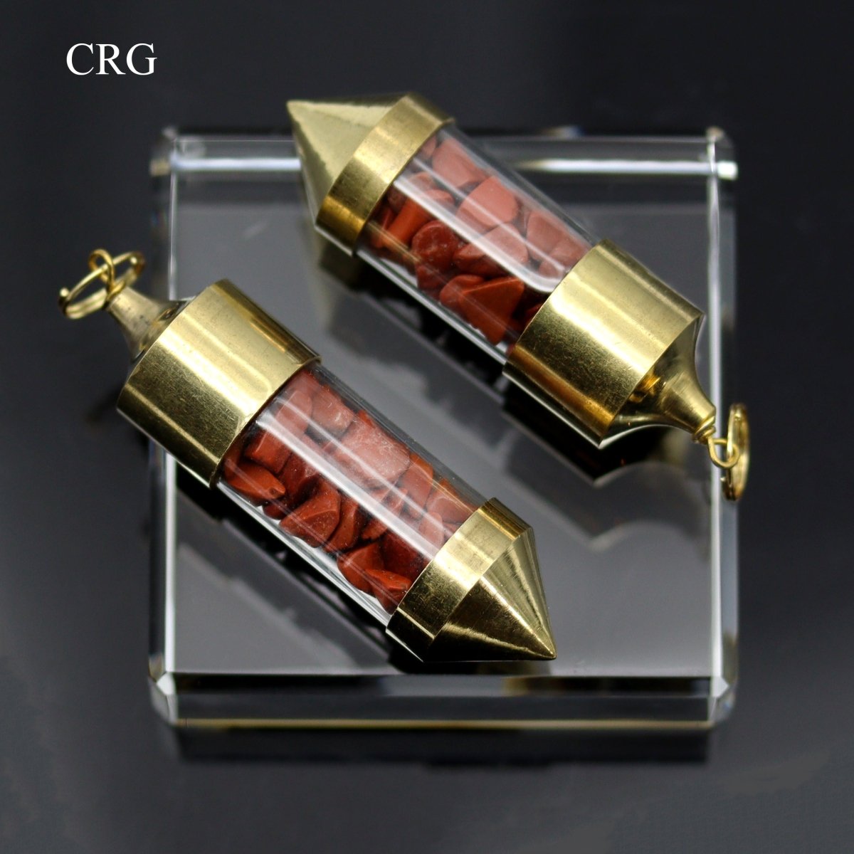 Red Jasper Chip Bottle Pendant with Gold Plating (2.5 Inches) (2 Pieces)