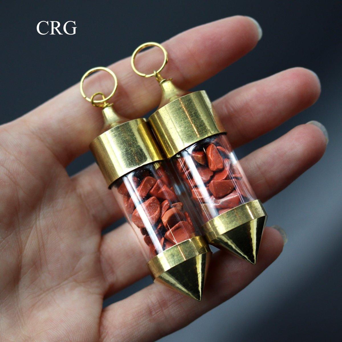 Red Jasper Chip Bottle Pendant with Gold Plating (2.5 Inches) (2 Pieces)