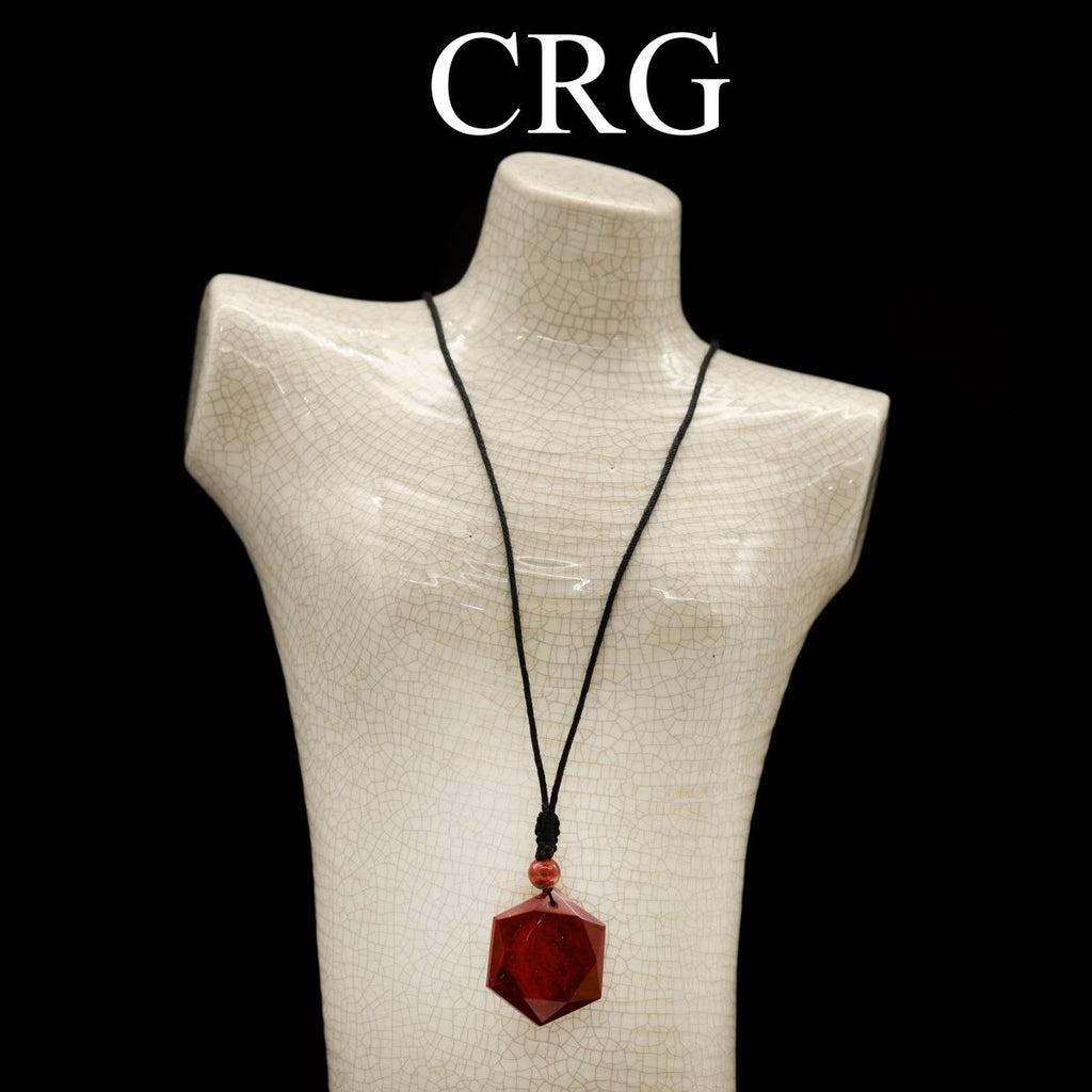Red Jasper Faceted Hexagon Pendant with Black Cord (4 Pieces) Size 1 Inch