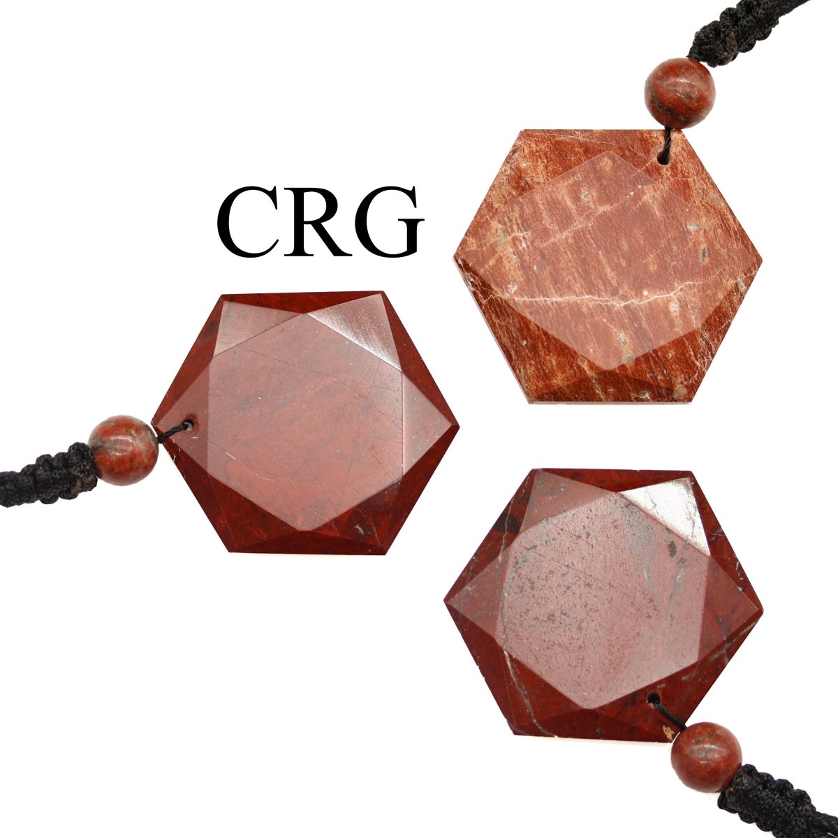 Red Jasper Faceted Hexagon Pendant with Black Cord (4 Pieces) Size 1 Inch