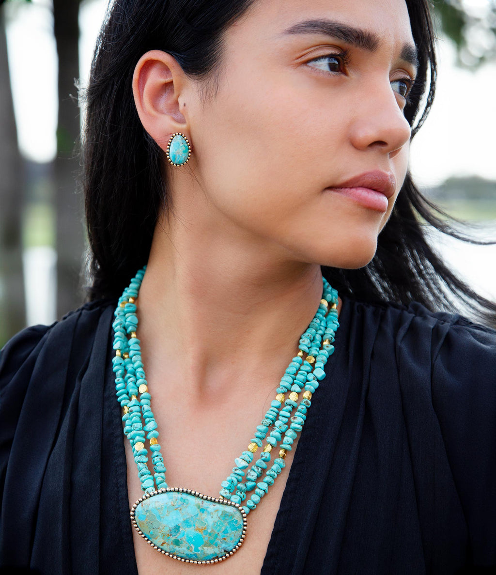 Refined Blue Turquoise Golden Statement Necklace | Necklaces | Wiccan Center