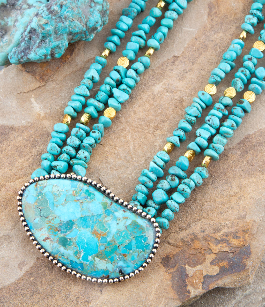 Refined Blue Turquoise Golden Statement Necklace | Necklaces | Wiccan Center