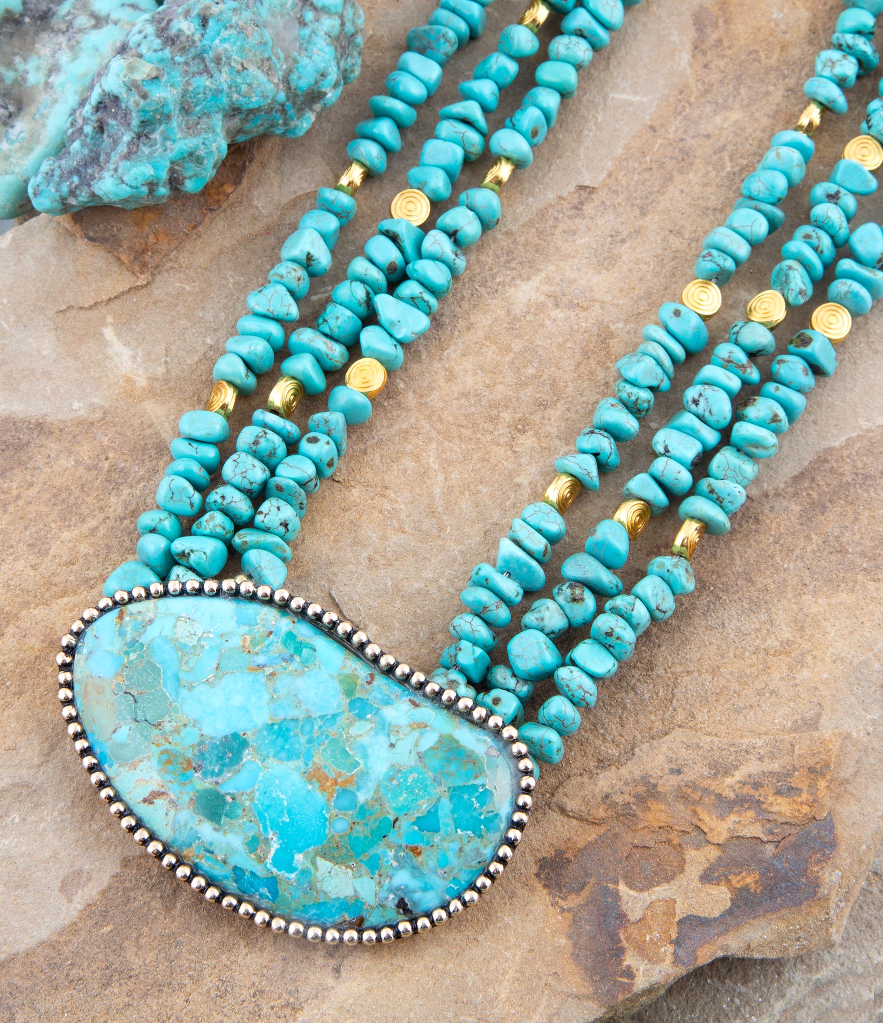 Refined Blue Turquoise Golden Statement Necklace | Necklaces | Wiccan Center