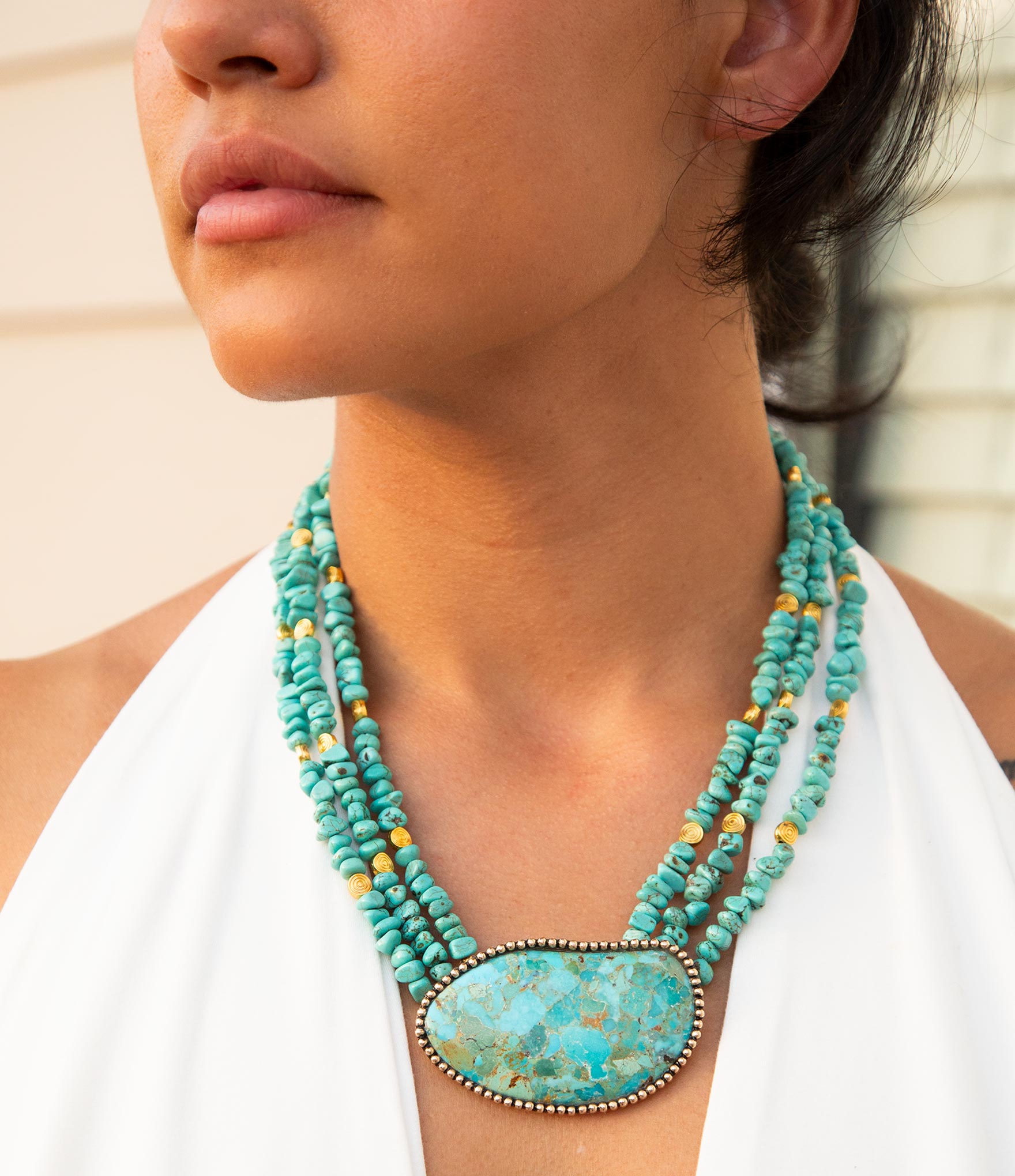 Refined Blue Turquoise Golden Statement Necklace | Necklaces | Wiccan Center