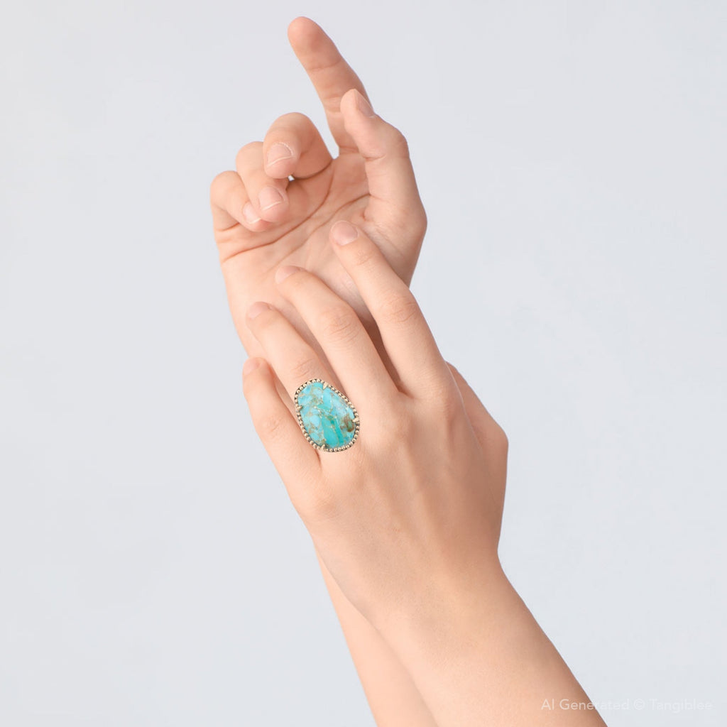 Refined Blue Turquoise Golden Statement Ring | Rings | Wiccan Center