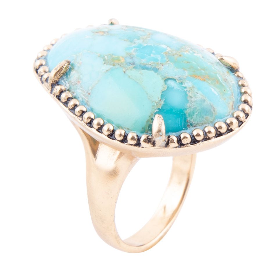 Refined Blue Turquoise Golden Statement Ring | Rings | Wiccan Center