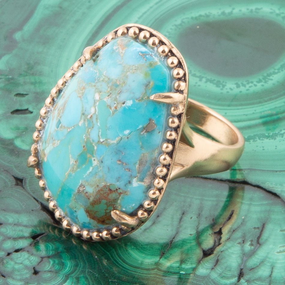 Refined Blue Turquoise Golden Statement Ring | Rings | Wiccan Center