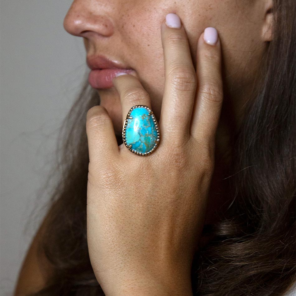 Refined Blue Turquoise Golden Statement Ring | Rings | Wiccan Center