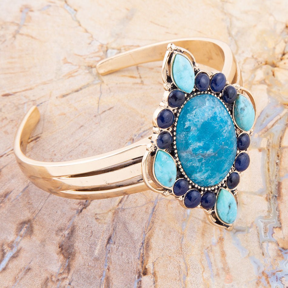 Regal Blue Apatite Mixed Stone Golden Cuff Bracelets | Bracelets | Wiccan Center