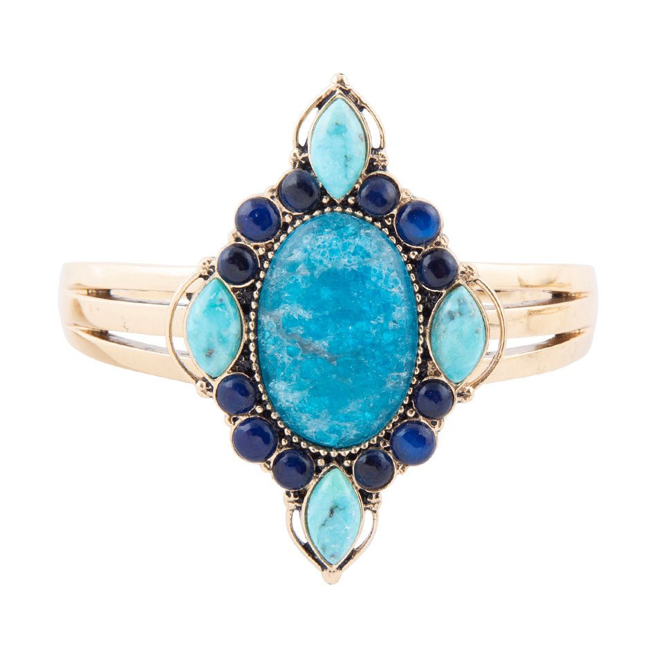 Regal Blue Apatite Mixed Stone Golden Cuff Bracelets | Bracelets | Wiccan Center