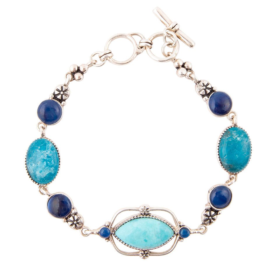 Regal Blue Turquoise and Apatite Sterling Silver Link Bracelet | Bracelets | Wiccan Center