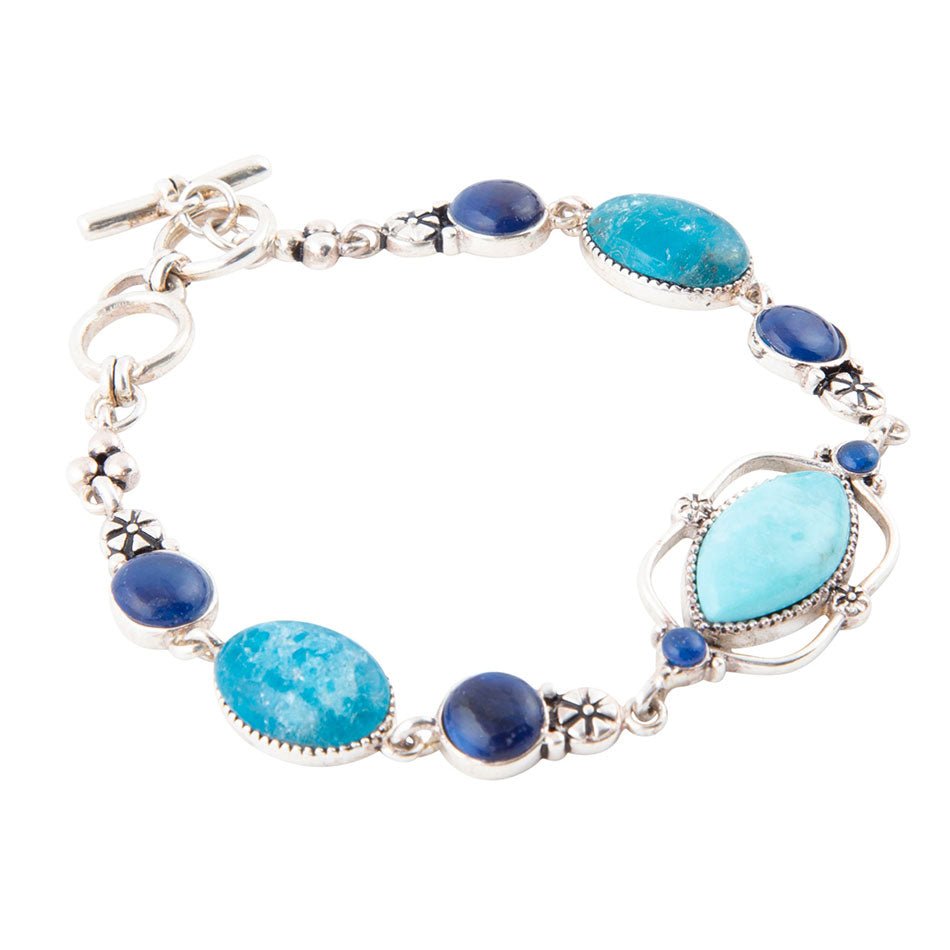 Regal Blue Turquoise and Apatite Sterling Silver Link Bracelet | Bracelets | Wiccan Center