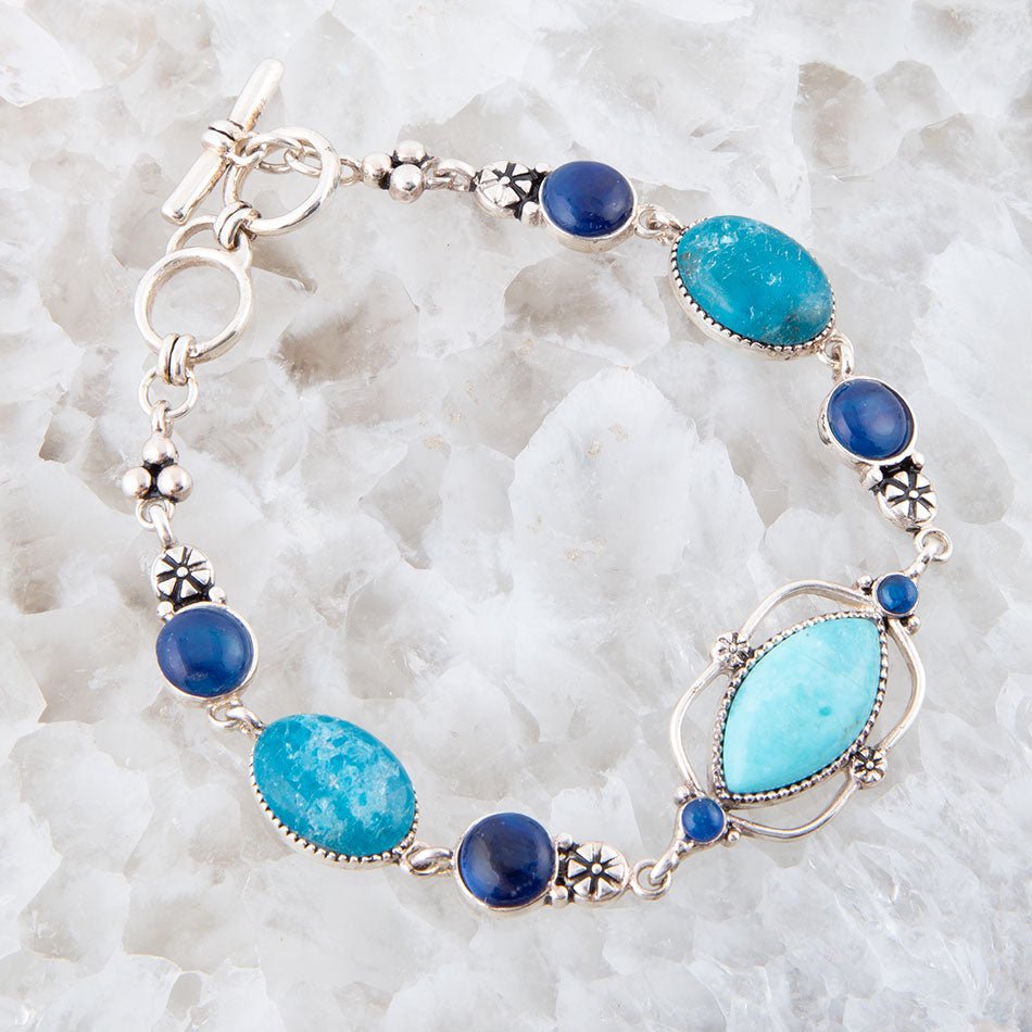 Regal Blue Turquoise and Apatite Sterling Silver Link Bracelet | Bracelets | Wiccan Center