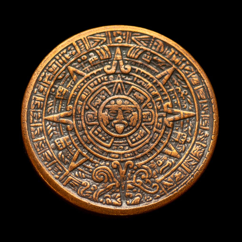 Aztec Sun Stone Calendar - Copper Worry Coin | Artwork | Wiccan Center