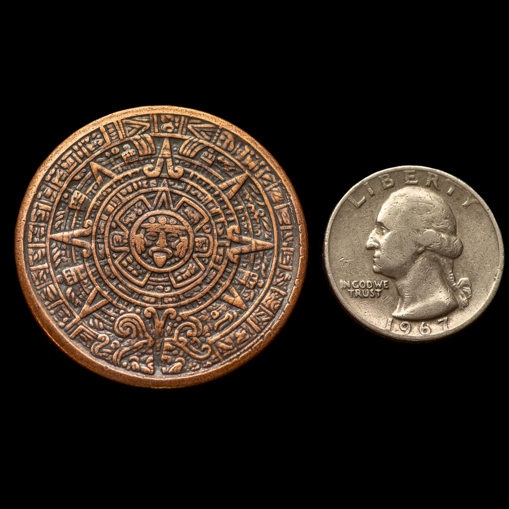 Aztec Sun Stone Calendar - Copper Worry Coin | Artwork | Wiccan Center