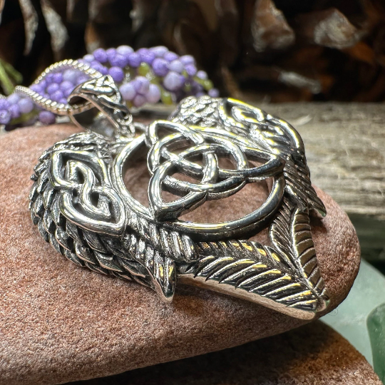 Celtic Raven Lovers Necklace in Sterling Silver