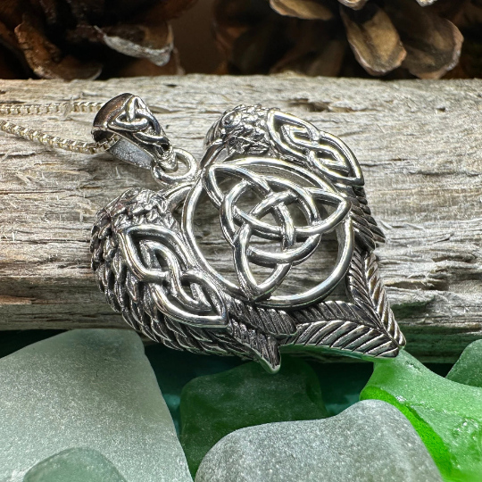 Celtic Raven Lovers Necklace in Sterling Silver