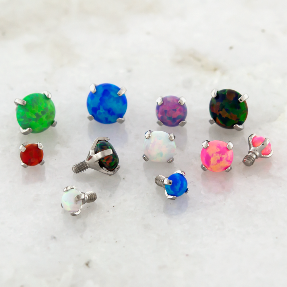 14G Prong Set Round Opal - Steel Internally Threaded | Body Jewelry | Wiccan Center