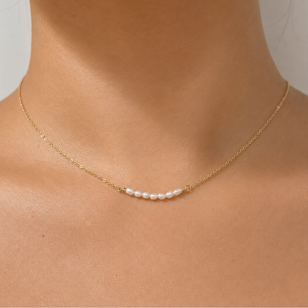Rice Pearls Necklace with Swarovski Clasp