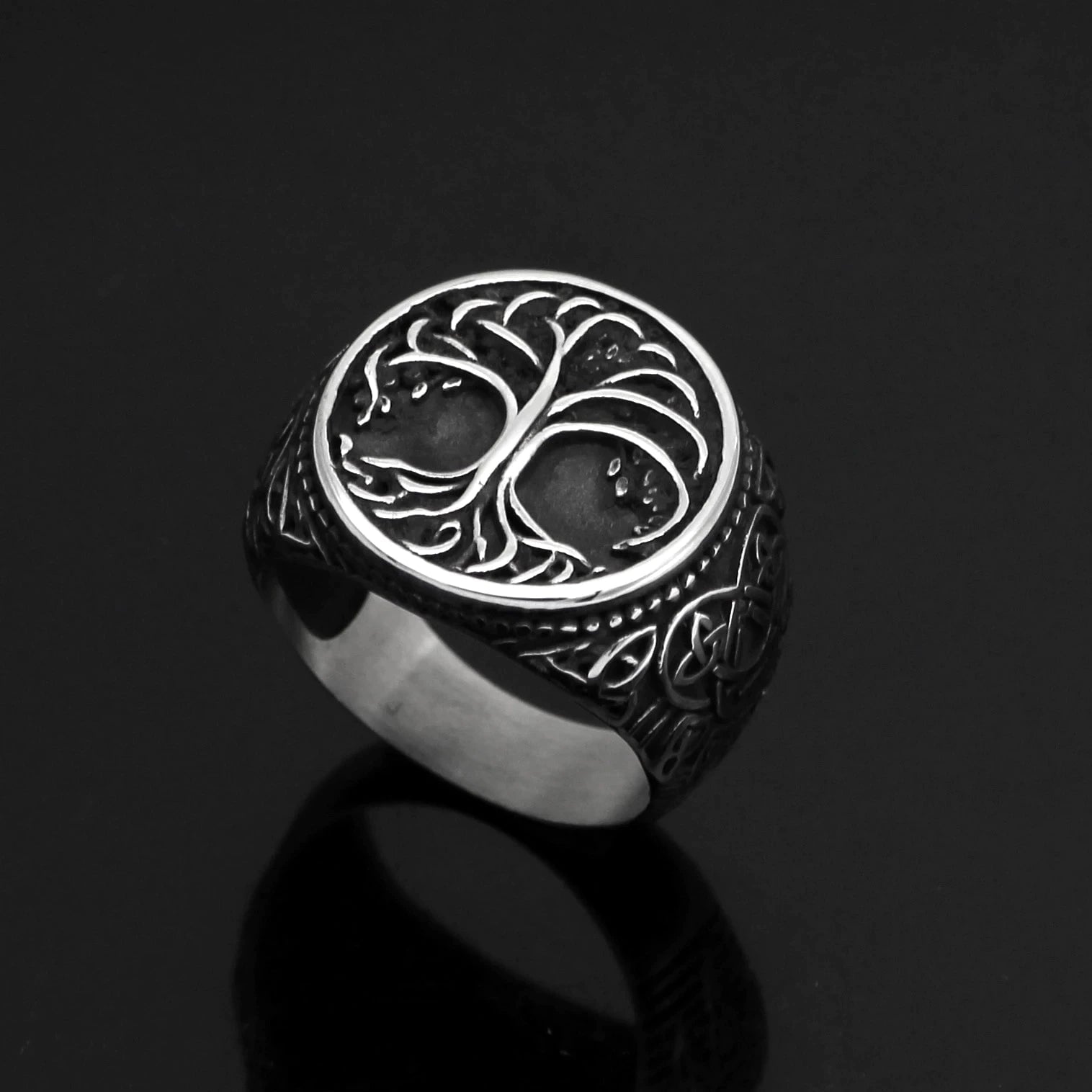 Vikings Yggdrasil and Wolf Paw Stainless Steel Ring | Ring | Wiccan Center