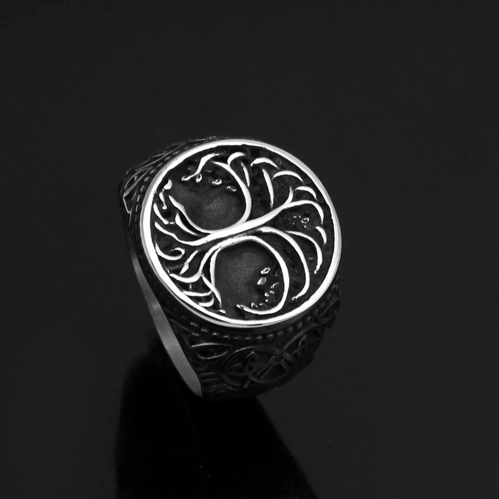Vikings Yggdrasil and Wolf Paw Stainless Steel Ring | Ring | Wiccan Center
