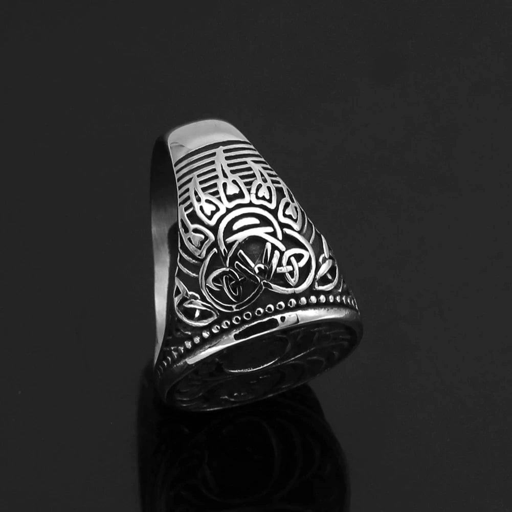 Vikings Yggdrasil and Wolf Paw Stainless Steel Ring | Ring | Wiccan Center