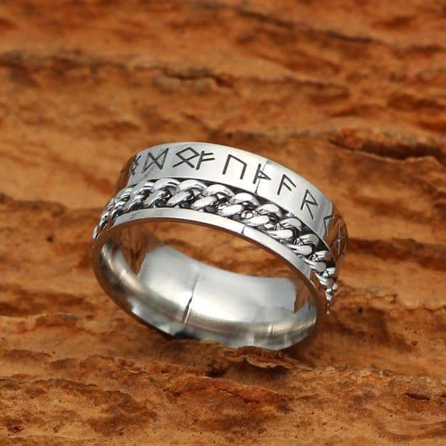 Viking Nordic Runes Solid Stainless Steel Ring | Rings | Wiccan Center
