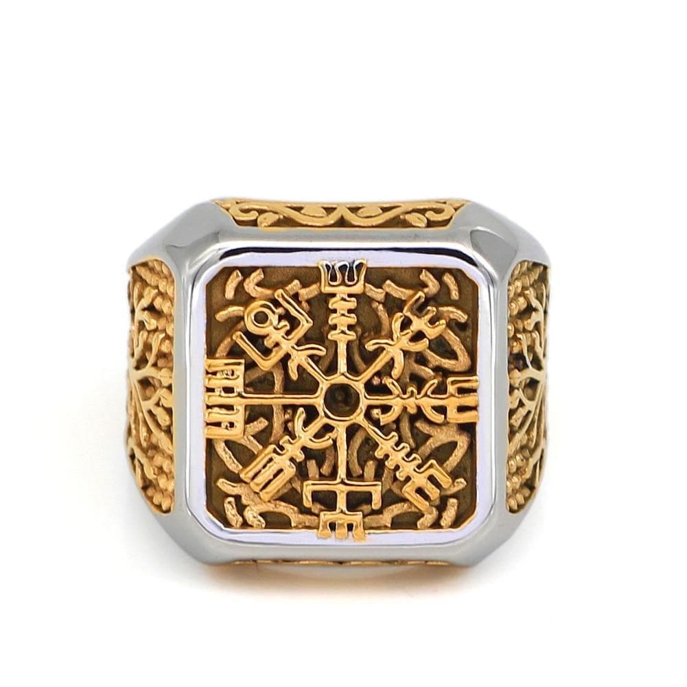 Viking Vegvisir Yggdrasil Solid Stainless Steel Ring | Rings | Wiccan Center