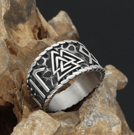 Vikings Runes and Valknut Stainless Steel Ring | Rings | Wiccan Center