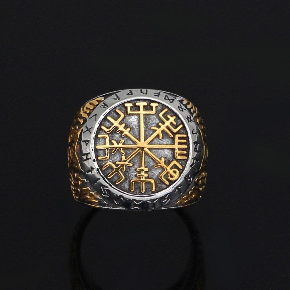 Viking Runic Vegvisir Stainless Steel Ring | Rings | Wiccan Center