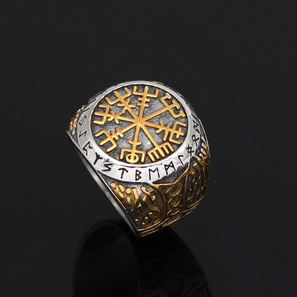 Viking Runic Vegvisir Stainless Steel Ring | Rings | Wiccan Center