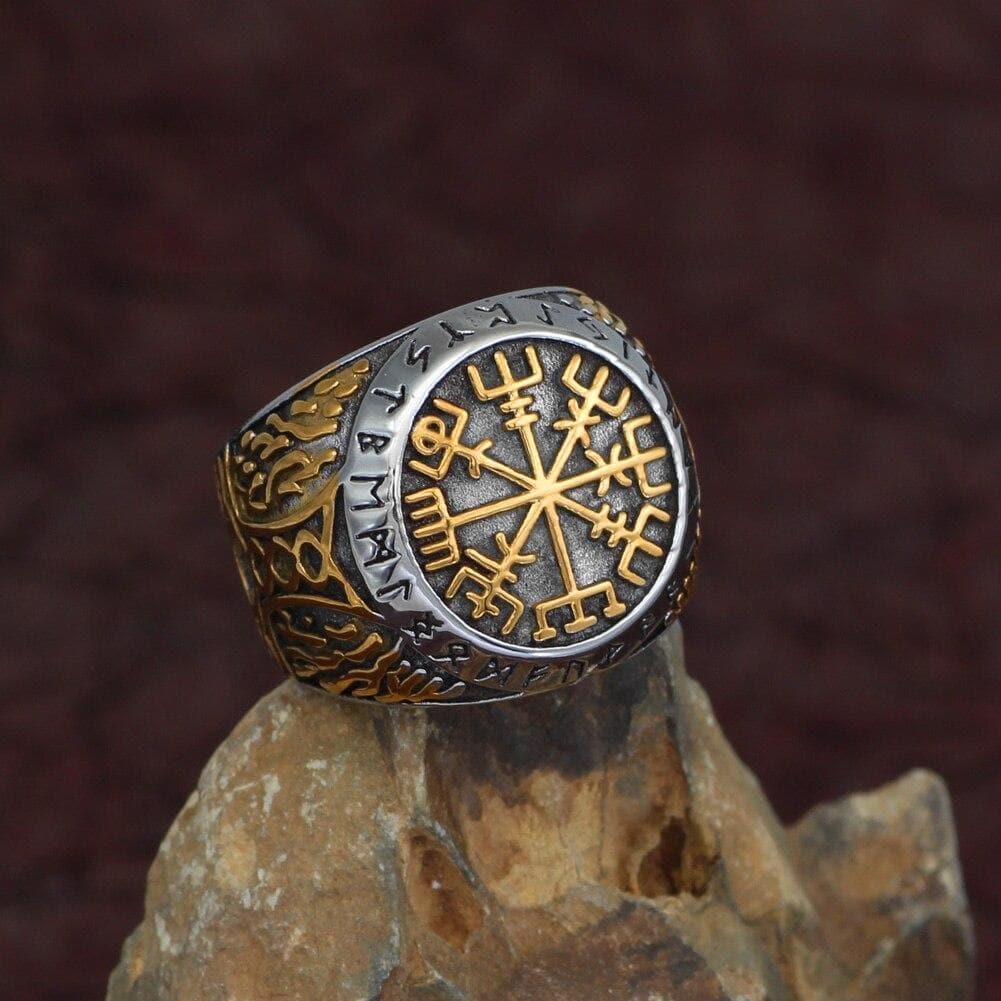 Viking Runic Vegvisir Stainless Steel Ring | Rings | Wiccan Center