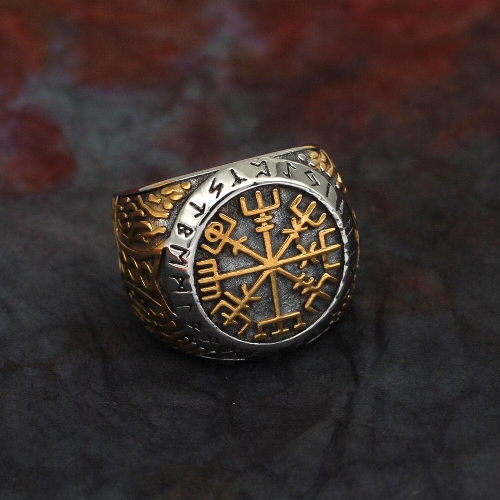 Viking Runic Vegvisir Stainless Steel Ring | Rings | Wiccan Center