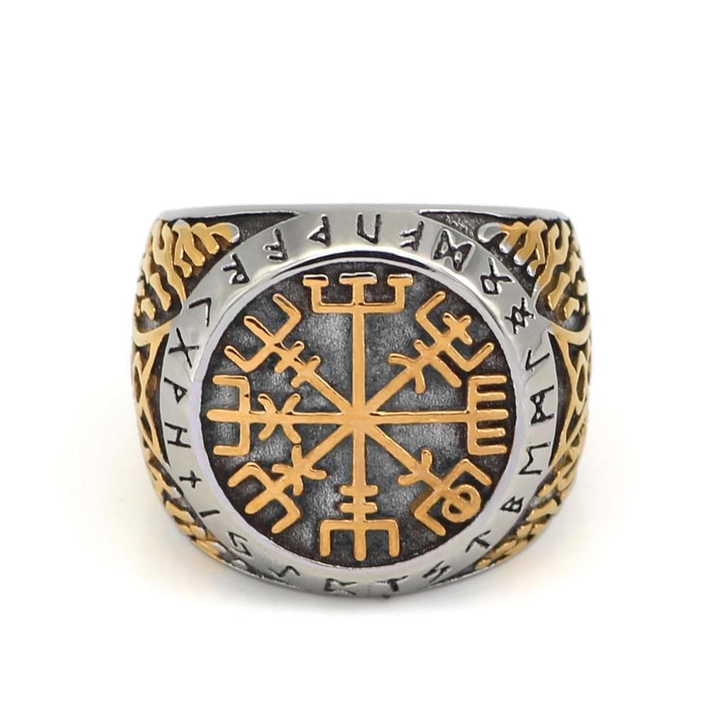 Viking Runic Vegvisir Stainless Steel Ring | Rings | Wiccan Center