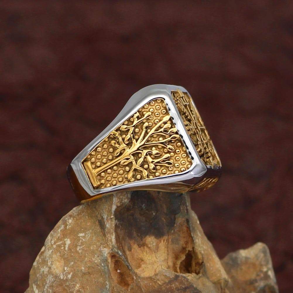 Viking Vegvisir Yggdrasil Solid Stainless Steel Ring | Rings | Wiccan Center