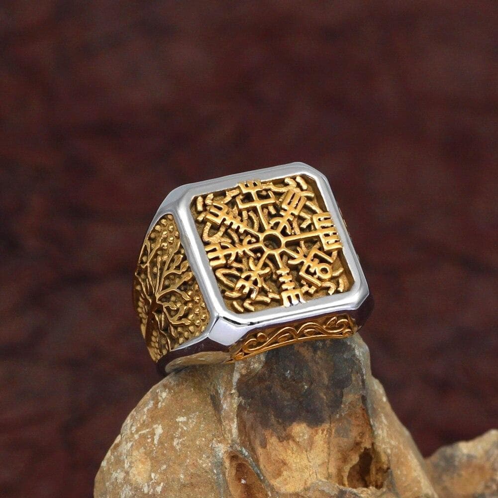 Viking Vegvisir Yggdrasil Solid Stainless Steel Ring | Rings | Wiccan Center