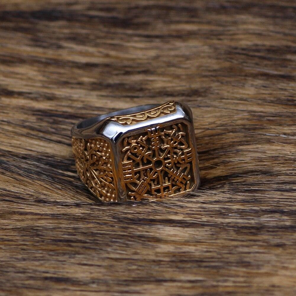 Viking Vegvisir Yggdrasil Solid Stainless Steel Ring | Rings | Wiccan Center