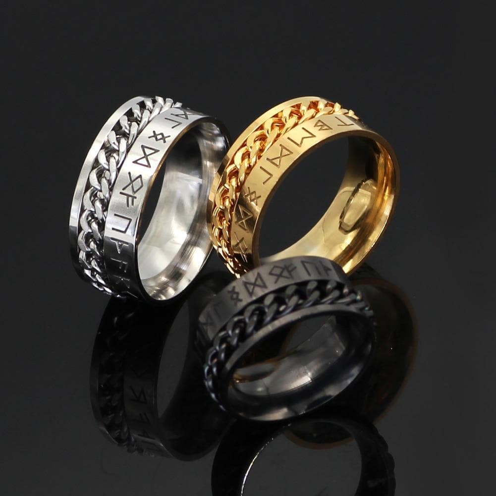 Viking Nordic Runes Solid Stainless Steel Ring | Rings | Wiccan Center