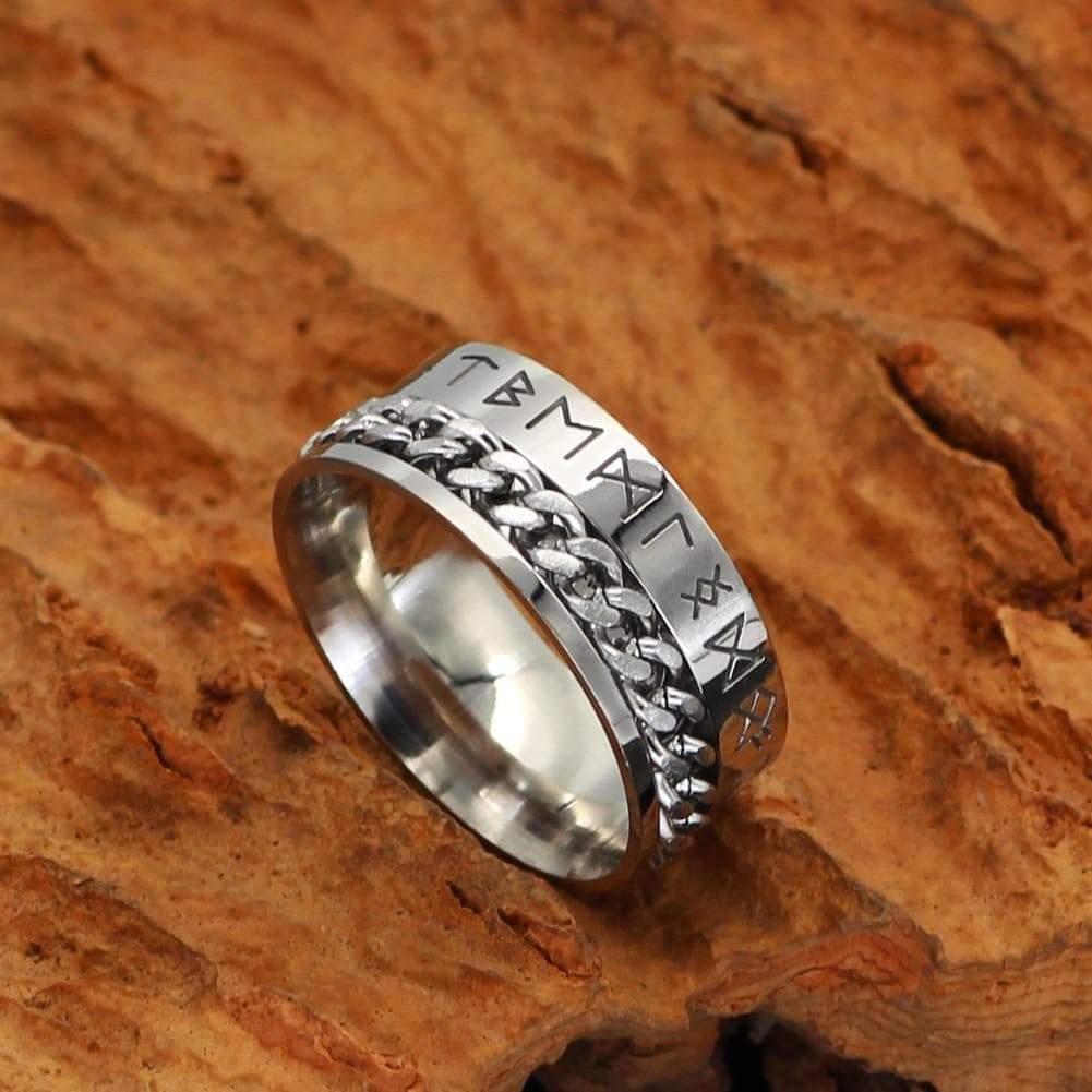 Viking Nordic Runes Solid Stainless Steel Ring | Rings | Wiccan Center
