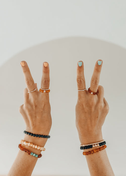 14k Gold Filled || Beaded Stretch Ring || Stackable | Ring | Wiccan Center