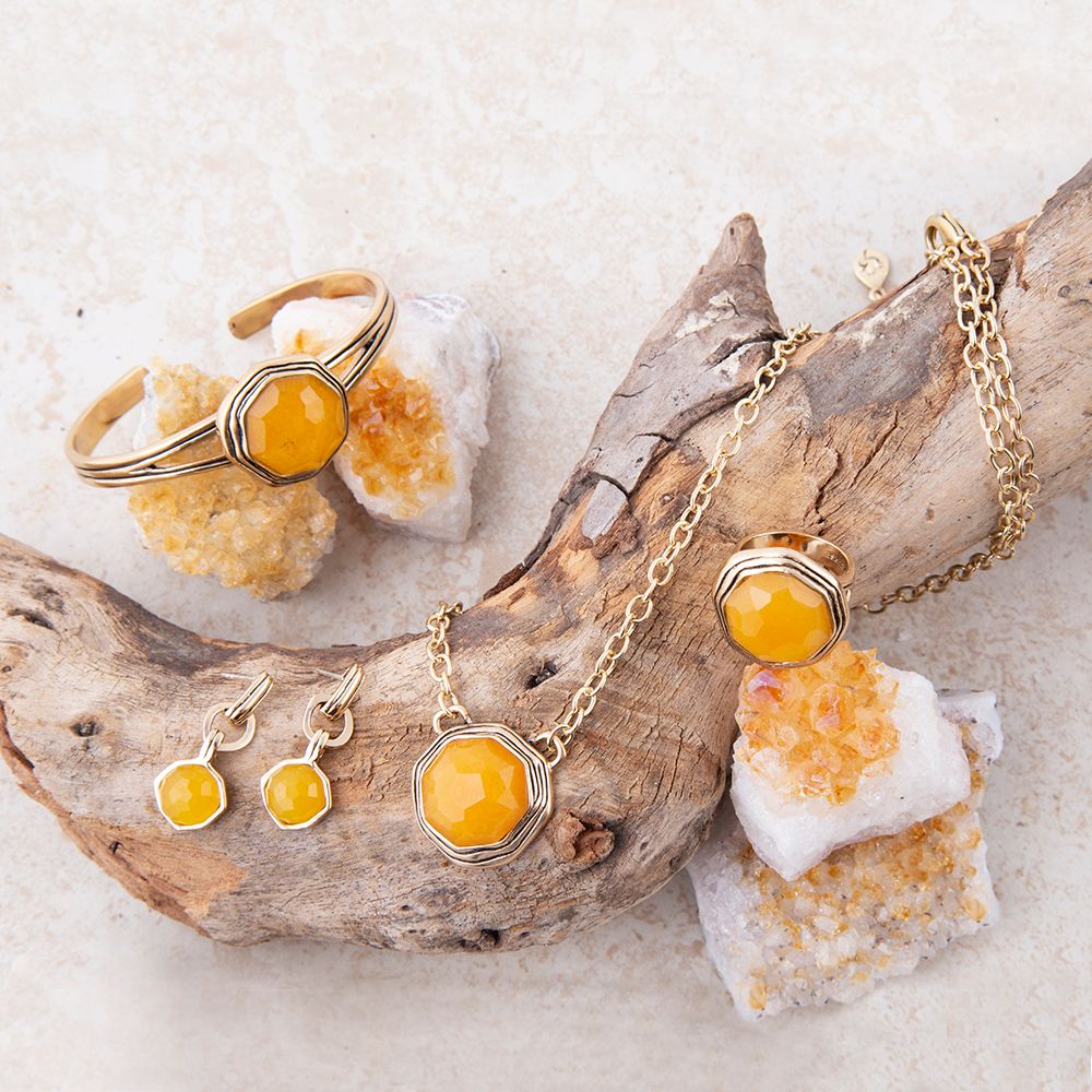 River Rocks Yellow Quartz and Golden Cuff Bracelet | Bracelets | Wiccan Center