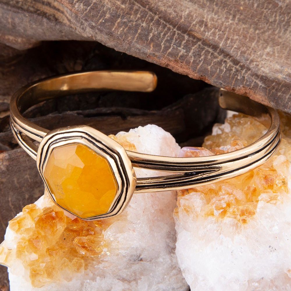 River Rocks Yellow Quartz and Golden Cuff Bracelet | Bracelets | Wiccan Center