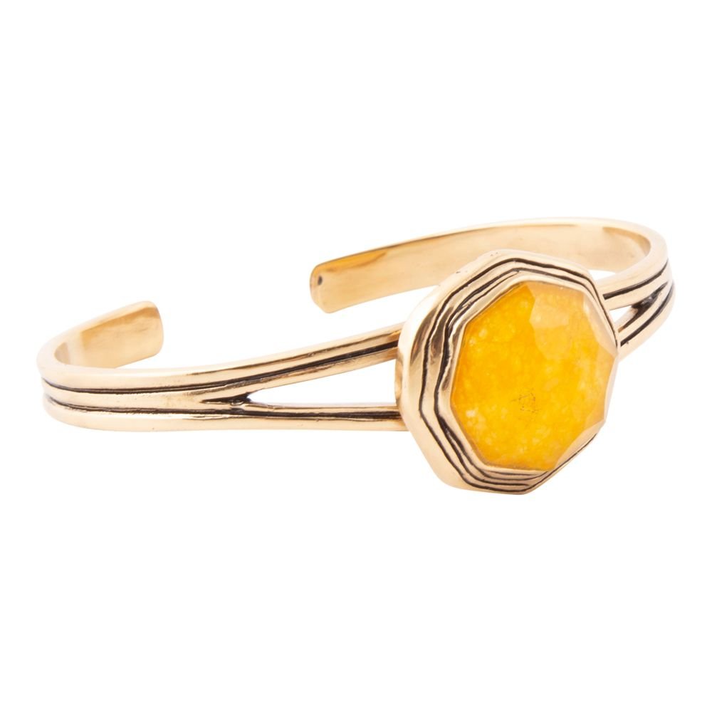 River Rocks Yellow Quartz and Golden Cuff Bracelet | Bracelets | Wiccan Center