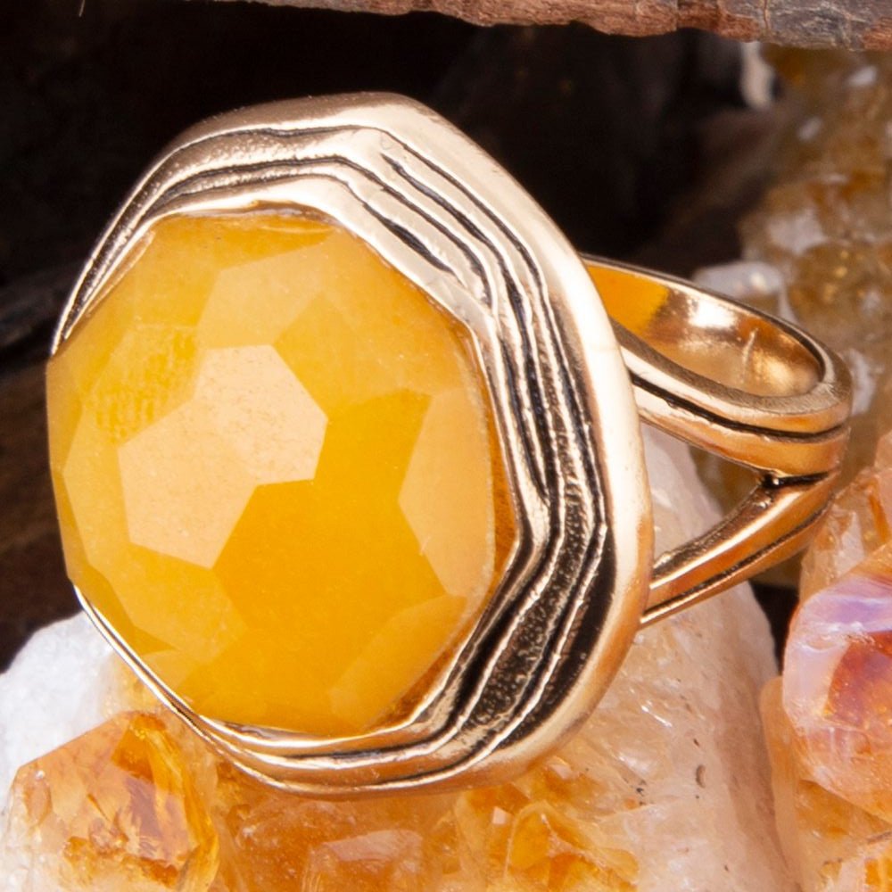 River Rocks Yellow Quartz Golden Statement Ring | Rings | Wiccan Center