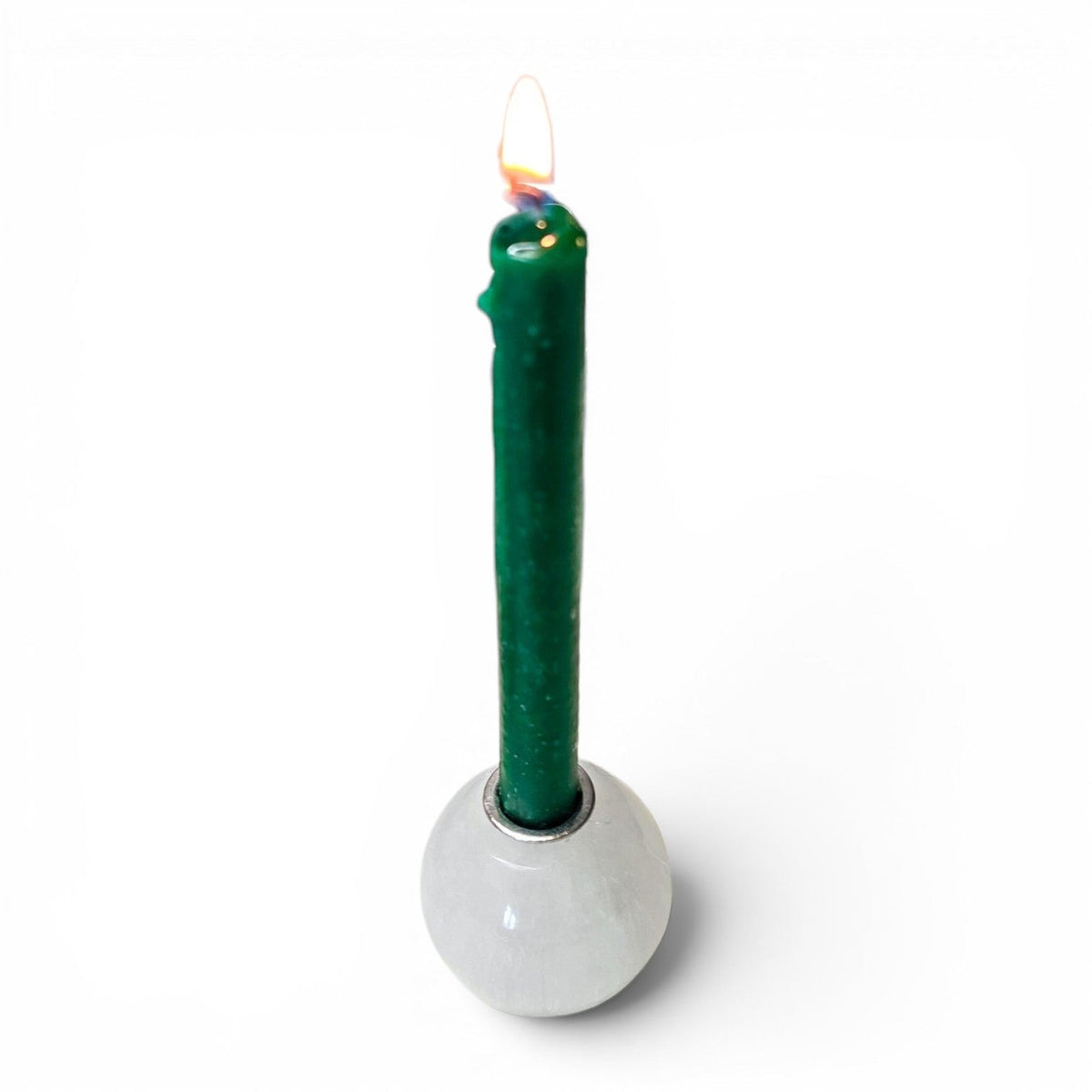 Selenite Satin Spar Mini Sphere Candle Holder – Sacred Space Chime Spell Altar Base