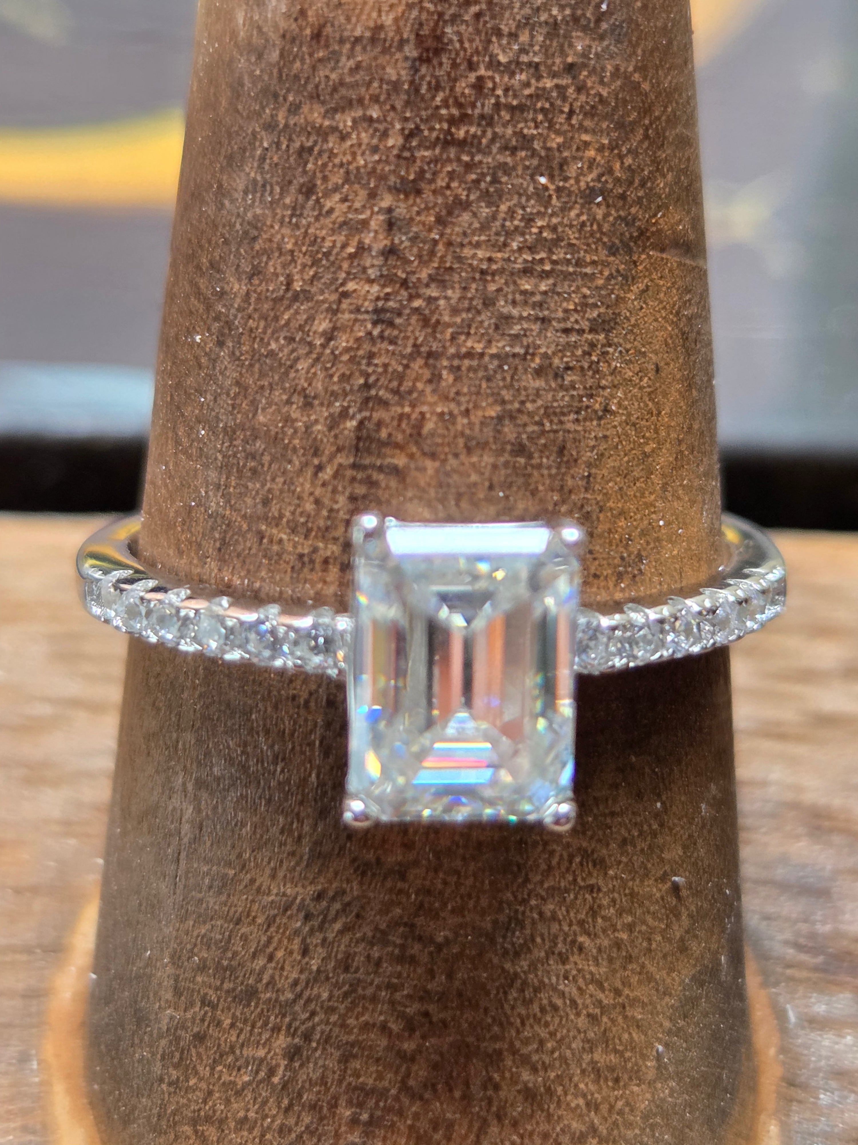 Emerald Cut Moissanite Ring – Size 9, 3.8 CT, 925 Sterling Silver, GRA Certified | | Wiccan Center