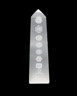6" Seven Chakras Engraved Selenite Tower | | Wiccan Center