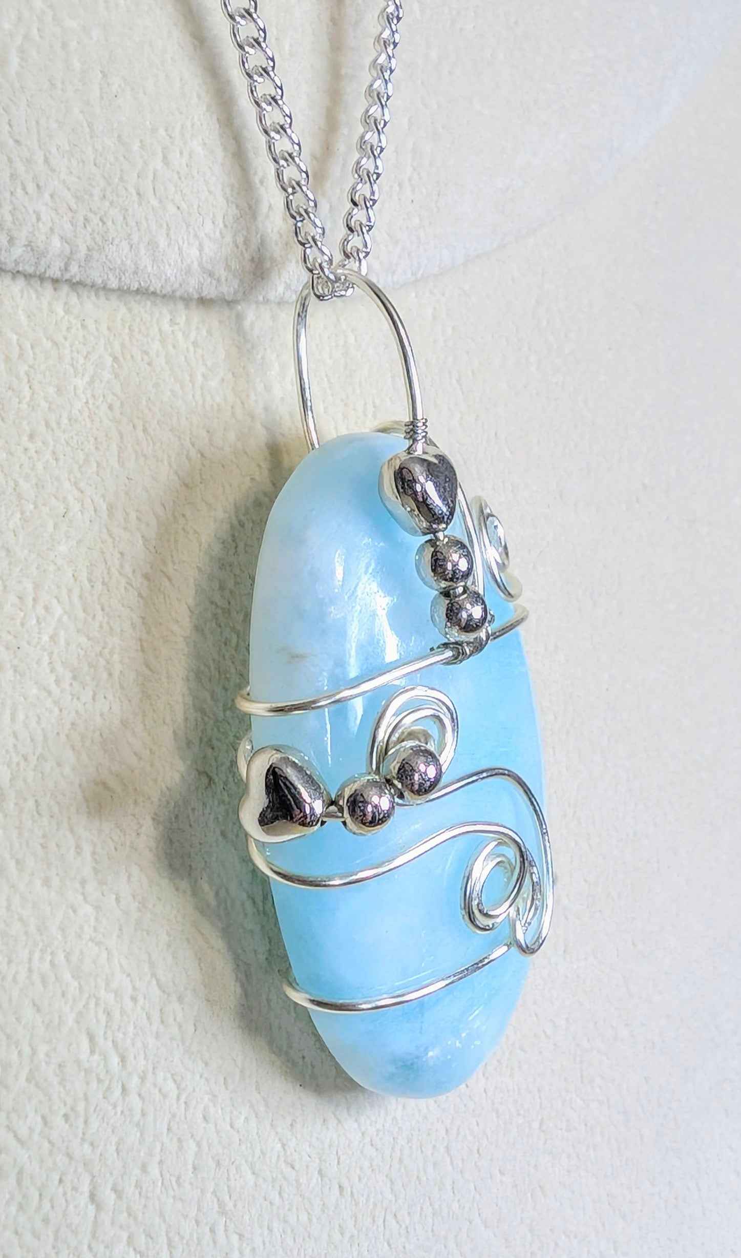Plated Blue Aragonite Heart Flow Pendant Necklace | | Wiccan Center