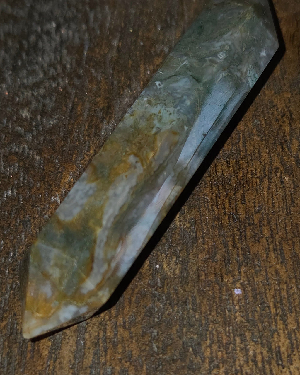 Double-Terminated Moss Agate Wand – Grounding & Heart Healing Crystal | | Wiccan Center