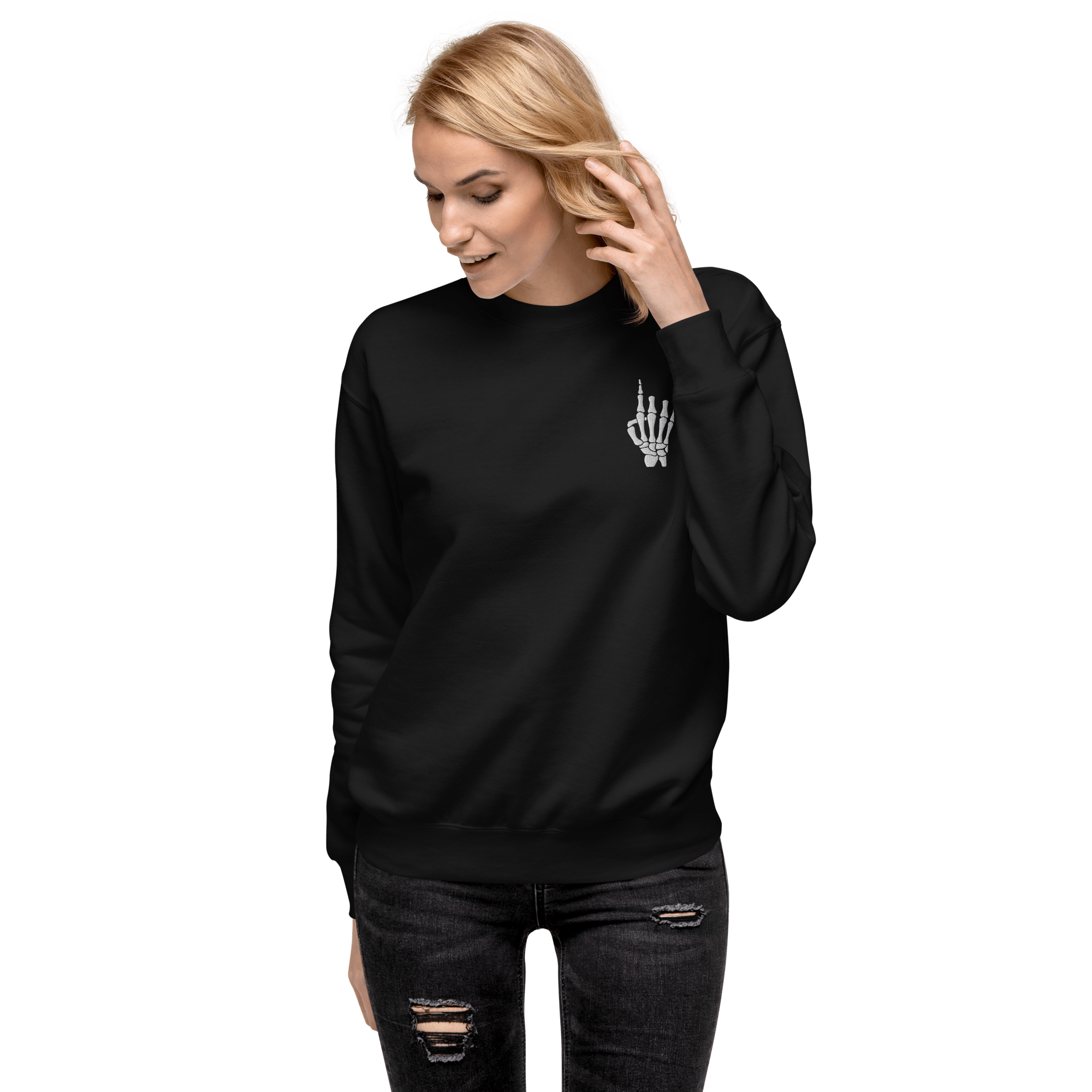 Rock On Skeleton Embroidered Sweatshirt | Sweatshirts | Wiccan Center